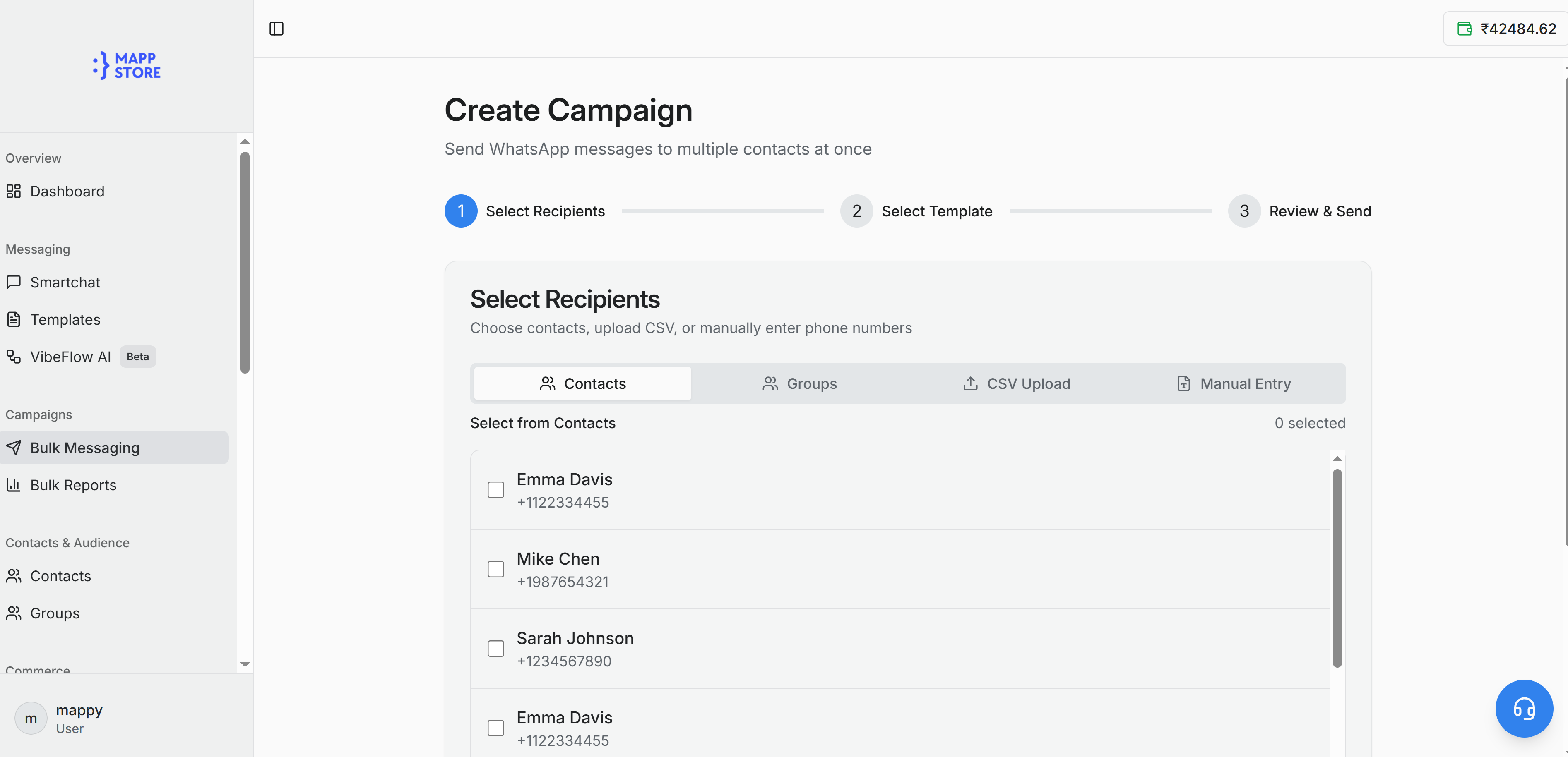 WhatsApp Bulk Message Sender Dashboard